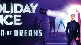 Werbeplakat mit zwei Eiskunstläufern und Schriftzug