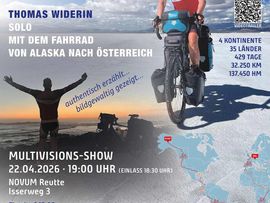 Plakat für die Präsentation von Thomas Widerin „Long Way Home“ in Reutte
