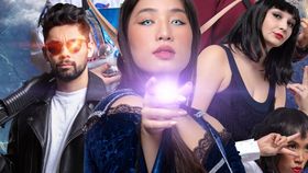 drei Menschen auf einem Werbeplakat im Galaxy-Style