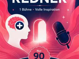 Veranstaltungsplakat für „Nacht der Redner“ am 30. Oktober 2026 im Hotel zur Post in St. Johann in Tirol mit Mikrofon, inspirierenden Motiven und Ticketinformationen.