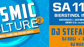 blau-oranges Werbeplakat für Event Cosmic Culture