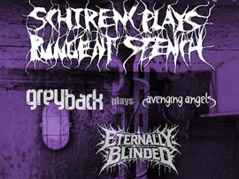 Purple Konzertplakat für ShredXPlague, greyback plays Avenging Angels und Eternally Blinded am 28. November 2026 im Alten Kino Landeck.
