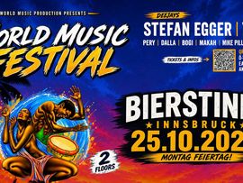 Werbebanner für das World Music Production Festival 2026 im Bierstindl in Innsbruck.