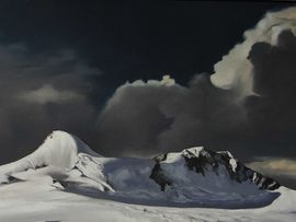 Gemälde von der Zuckerhütl, schneebedeckt.