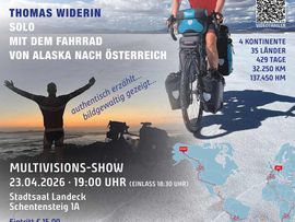 Plakat für die Präsentation von Thomas Widerin „Long Way Home“ in Landeck