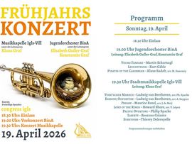 Werbeplakat für Frühjahreskonzert mit einer Trompete