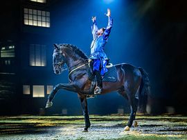 Person auf einem Pferd die nach dem Himmel greift