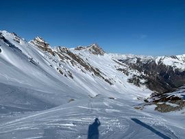 Skitour Kleiner Kaserer Ausblick auf Tal nach erstem Aufstieg