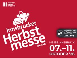 Grafischer Teaser zur Innsbrucker Herbstmesse mit Veranstaltungsdatum und Ticketinformationen.