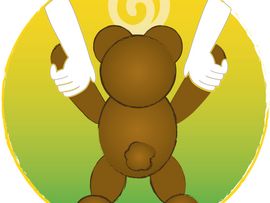 Teddybär als Zeichen für Krebshilfe.