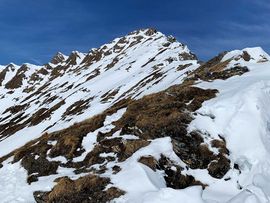 Skitour Hohe Warte Höhenlage wenig Schnee, Gras ist zu sehen