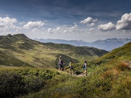 Familie beim wandern in Zillertaler Bergen