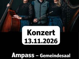 Konzertplakat für Die Hoameligen am 13. November 2026 im Gemeindesaal Ampass um 20 Uhr, Einlass ab 18:30 Uhr.