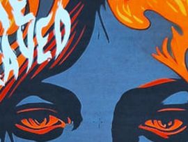 orange-blaues Comic-Gesicht