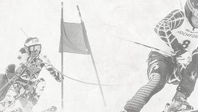 Skifahrer im Schnee beim Skifahren