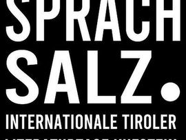 Logo der Internationalen Tiroler Literaturtage Sprachsalz in weißer Schrift auf schwarzem Hintergrund.