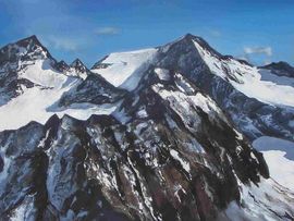 Gemälde von der schneebedeckten Seespitze in Österreich.