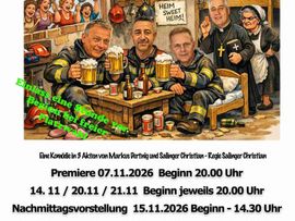 Plakat des Theatervereins Zirl für die Komödie „Ausquartiert und sabotiert – Unsere Feuerwehr in Nöten“.